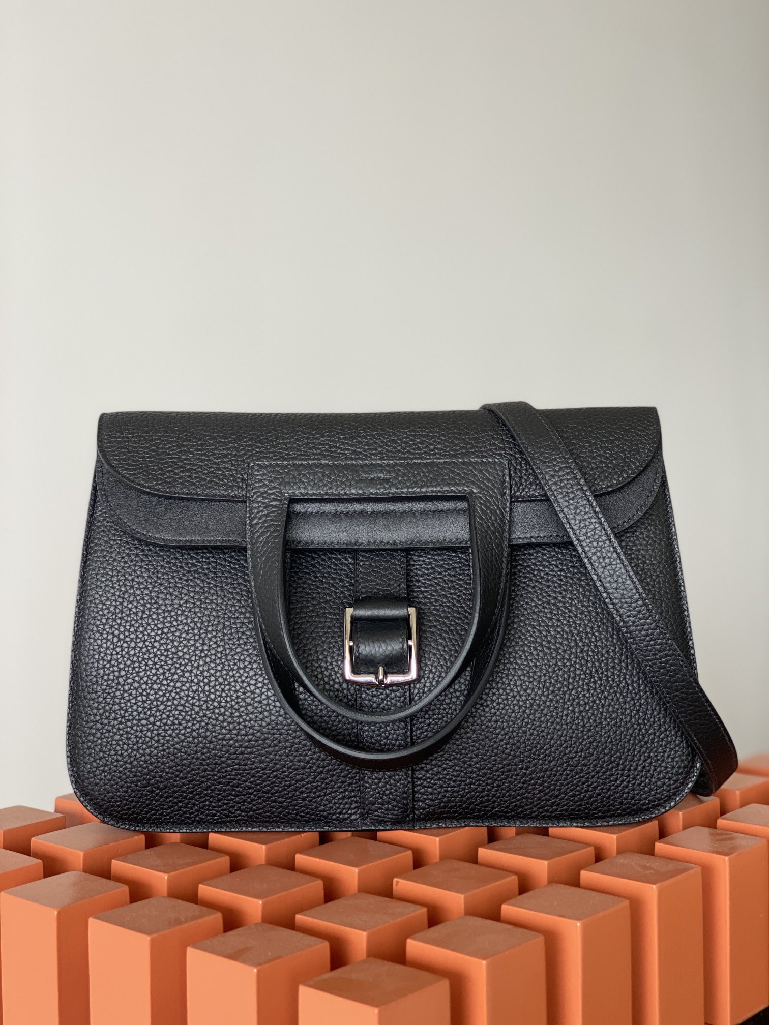 에르메스 투톤 할잔백31 블랙 은장 버클